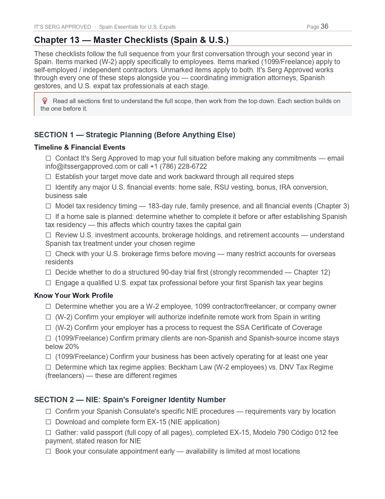 Spain Checklist Page